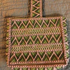 Vintage burlap and yarn purse/tote bag